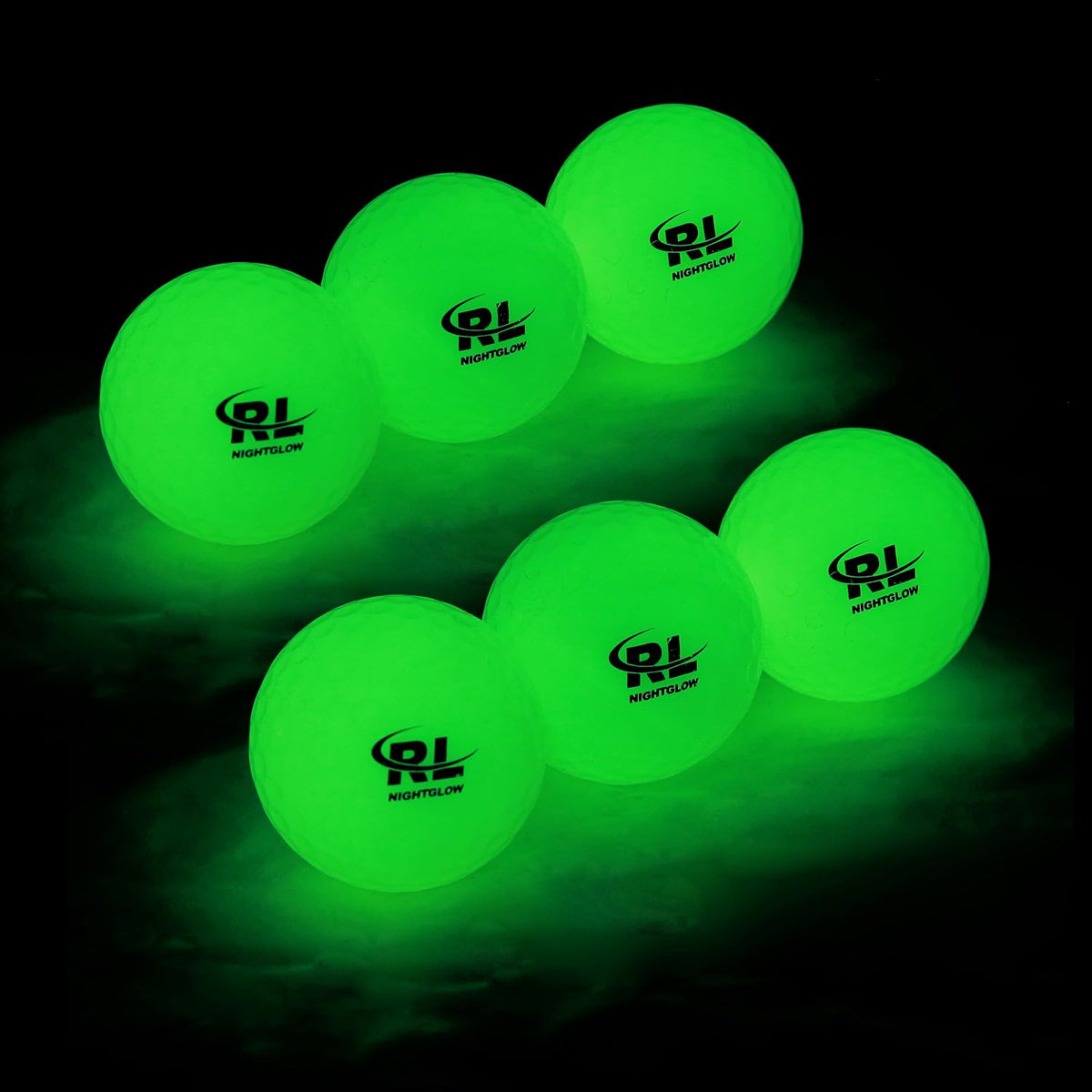 R&L Glow golf balls glowing at night for vibrant practice and twilight rounds.