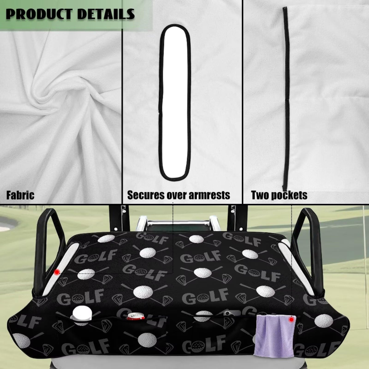 Rnyleeg seat cover with four front pockets for sunglasses towels water bottles