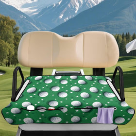 Rnyleeg golf cart seat cover back view demonstrates universal fit for most 2-seater carts.