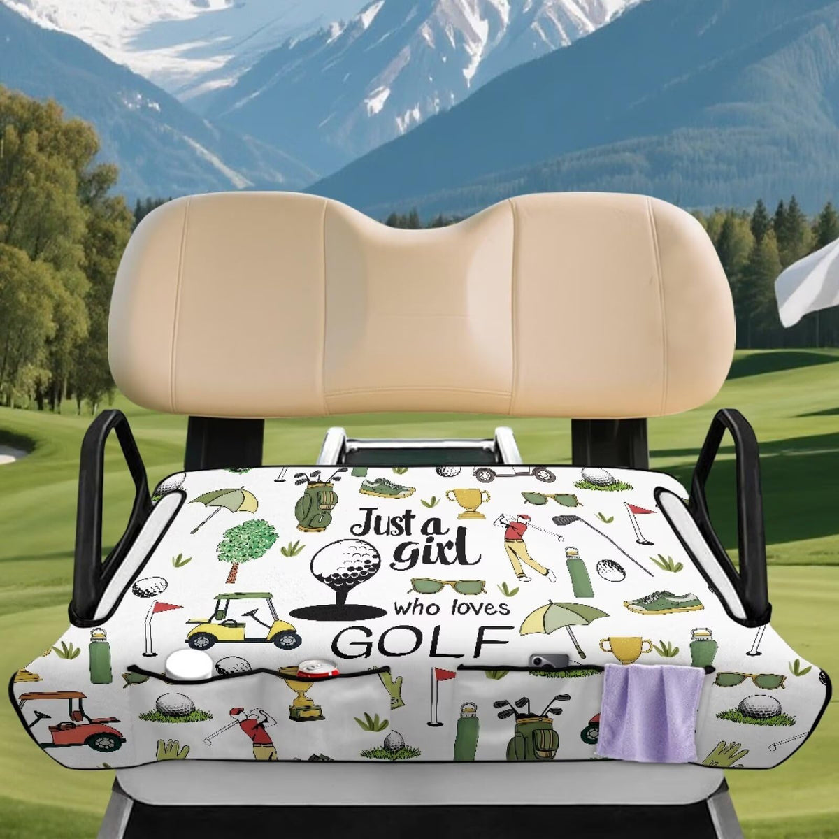 Rnyleeg golf cart seat cover features front pockets for easy access.