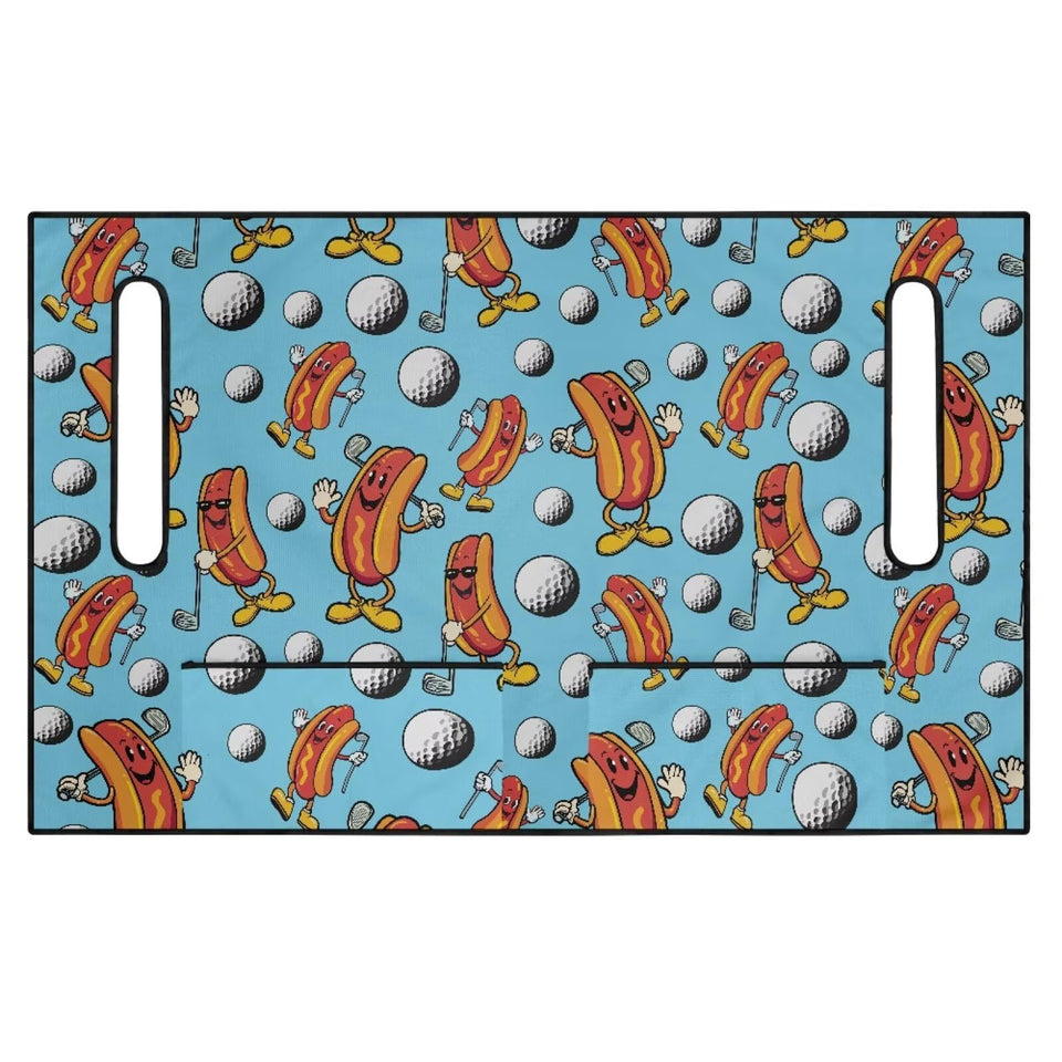 Rnyleeg hot dog golf cart seat cover in blue with four front pockets for gear on the go