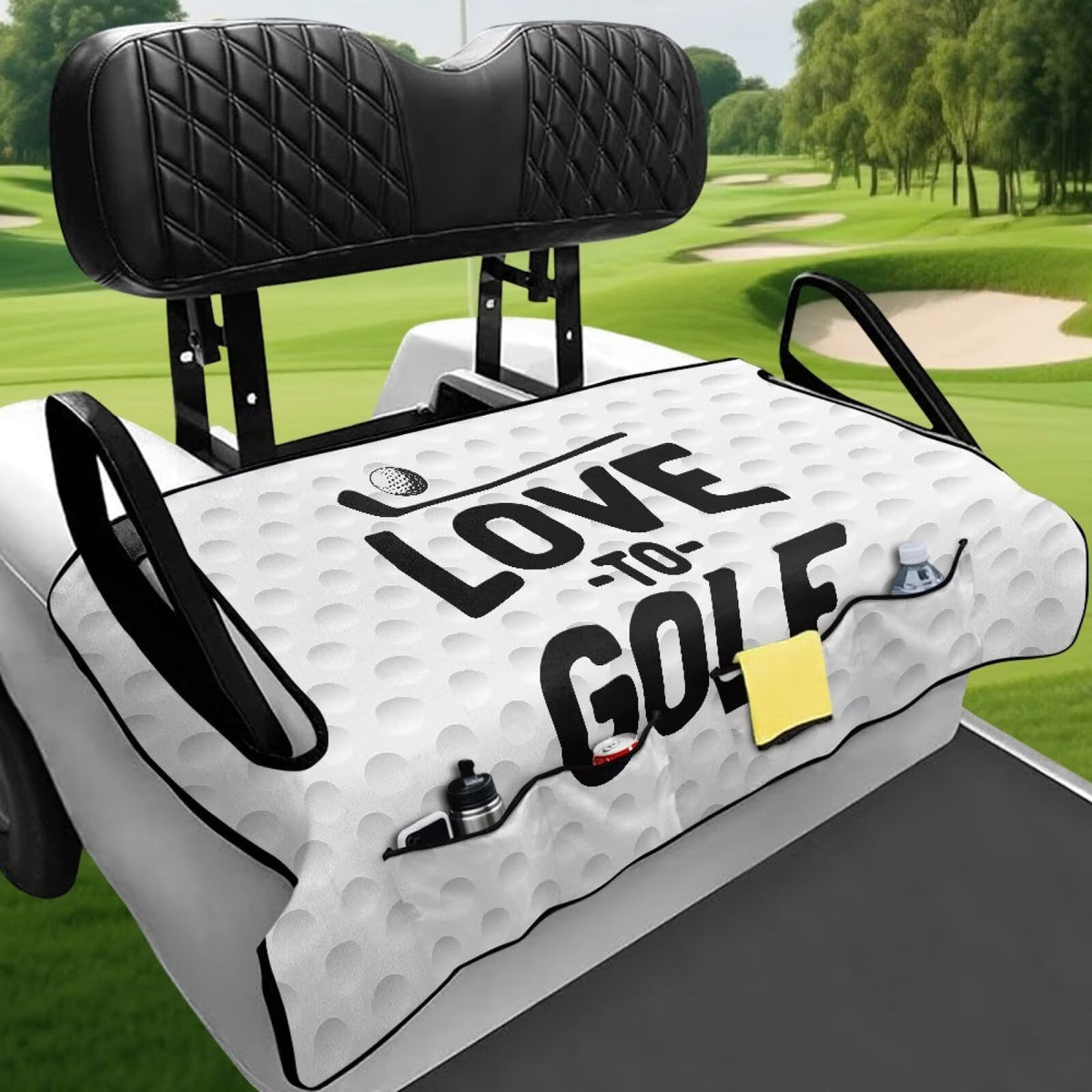 Rnyleeg seat cover showing four front pockets for accessories.