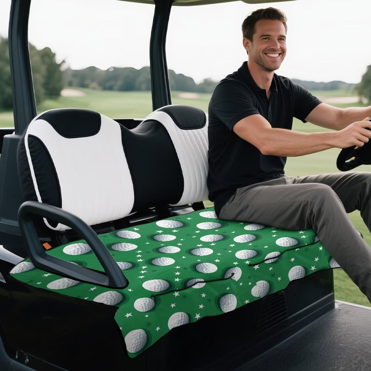 Rnyleeg seat cover shields against dust and sweat for a cleaner cart interior.