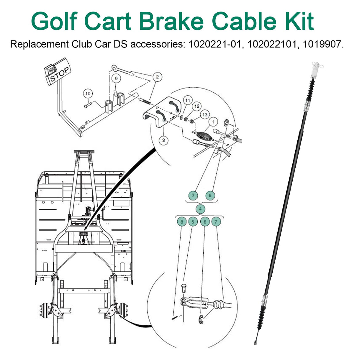RO6G Club Car DS brake cable passenger side for reliable braking.