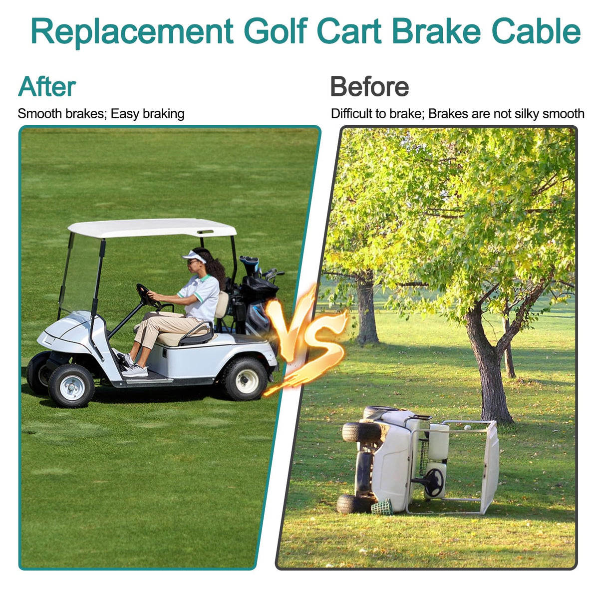 RO6G EZGO brake cable close-up shows durable metal finish for long use