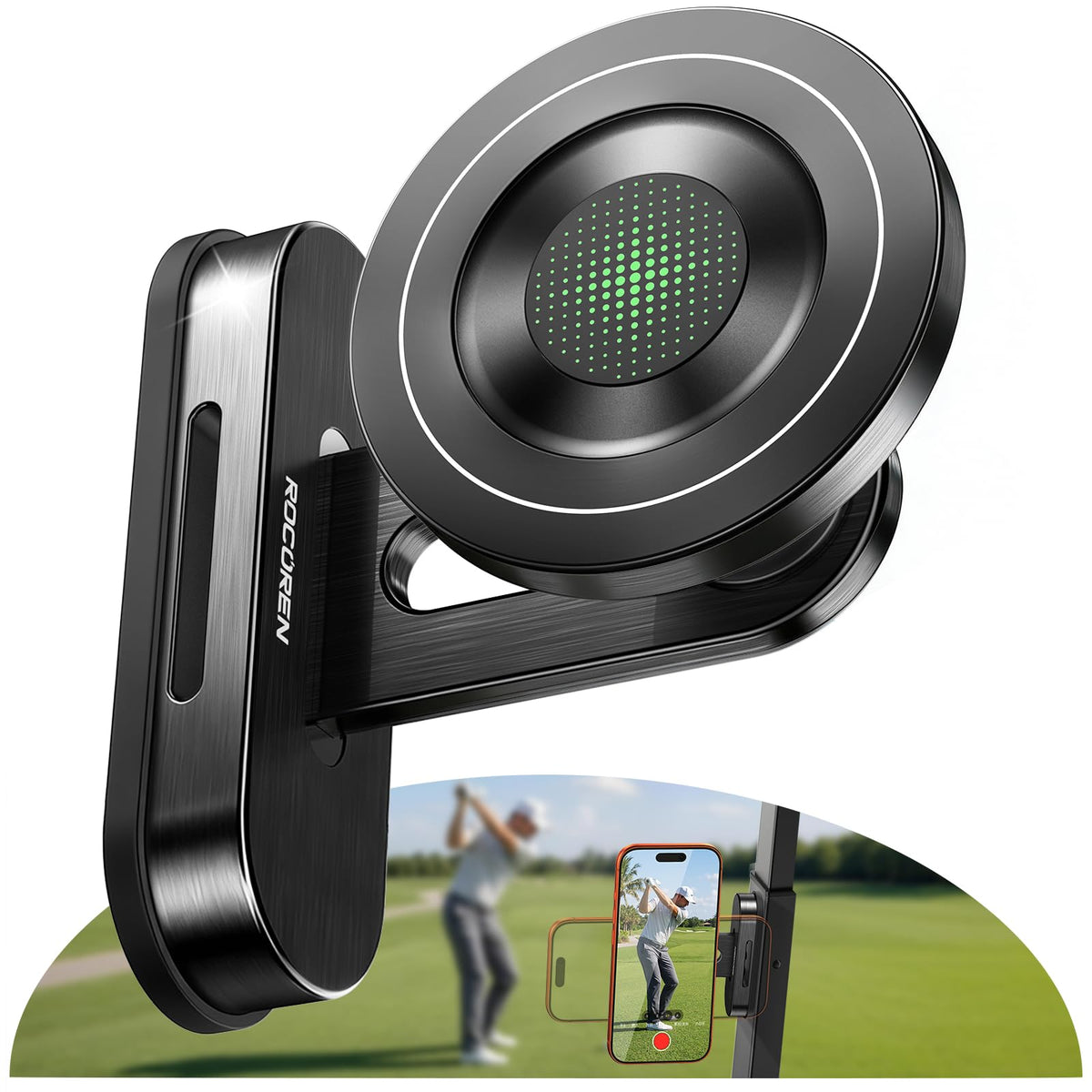Rocoren magnetic base on a golf cart keeps your phone secure on rough terrain.