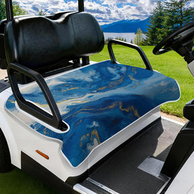 Roneenz blue watercolor seat cover front view protects two-seater golf carts.