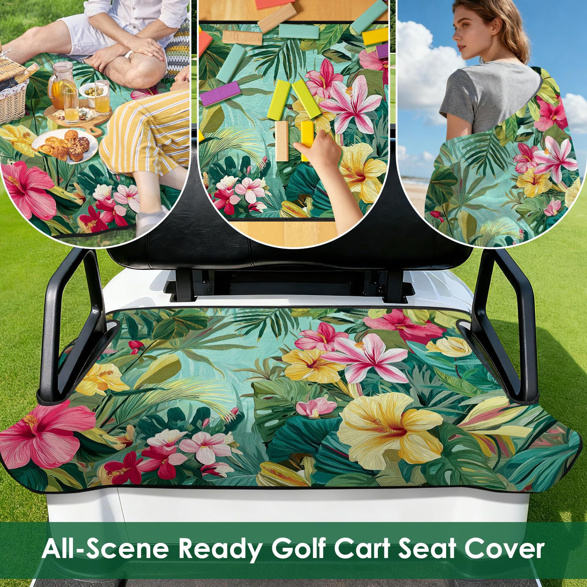 Roneenz UV-protected floral seat cover retains color after sun exposure.
