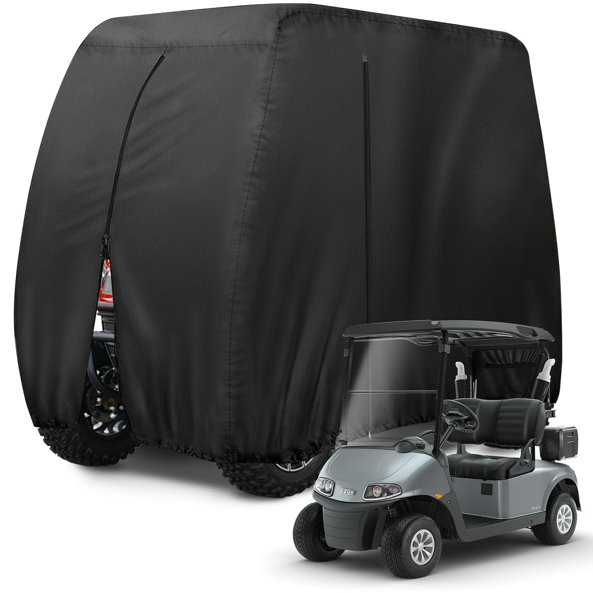 rorweinooye golf cart cover front view protects Yamaha, EZGO, Club Car from sun and rain