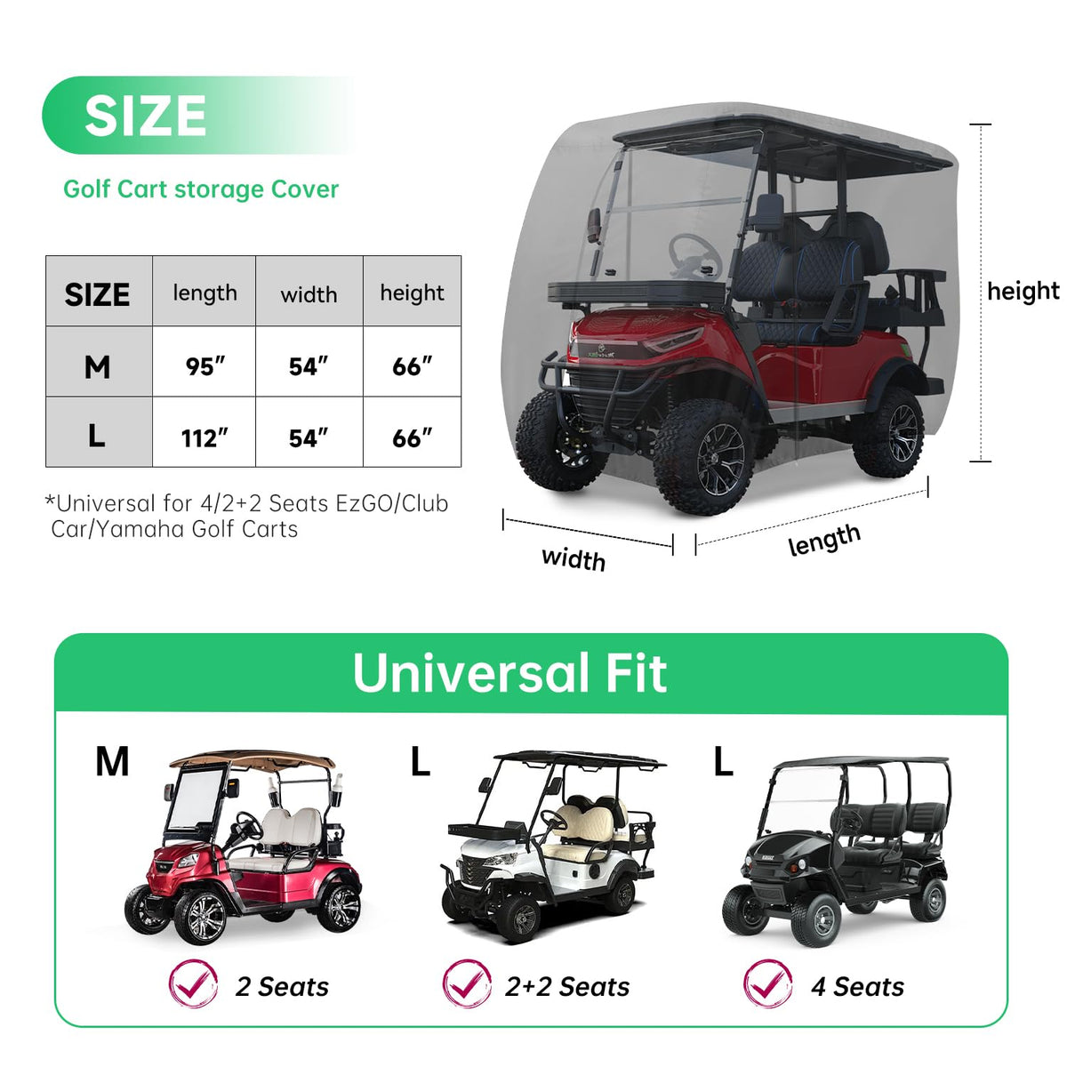 rorweinooye golf cart cover side view shows waterproof 420D fabric and sealed seams