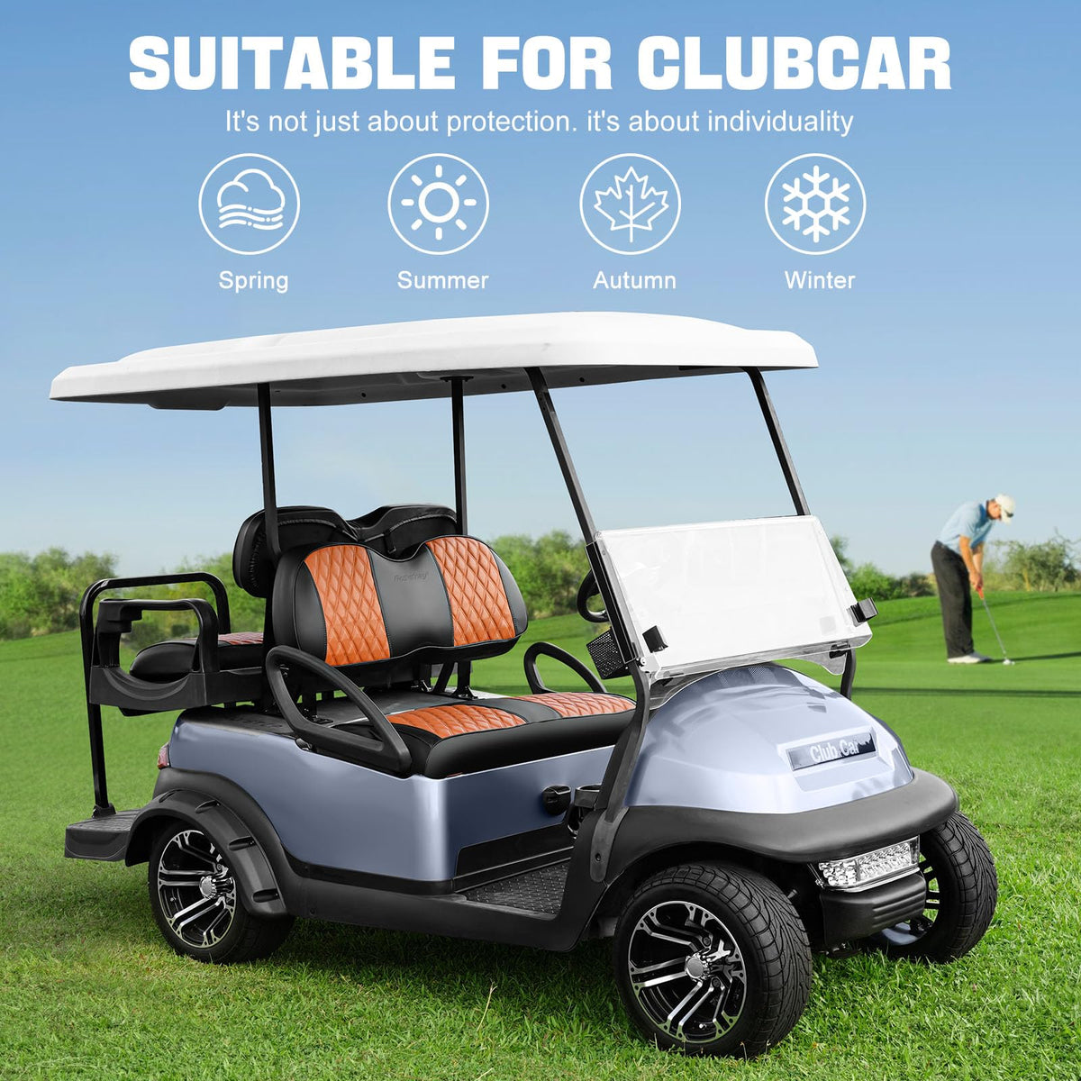 Rosefray easy-install strap and buckle design for quick fitting on Club Car Precedent.