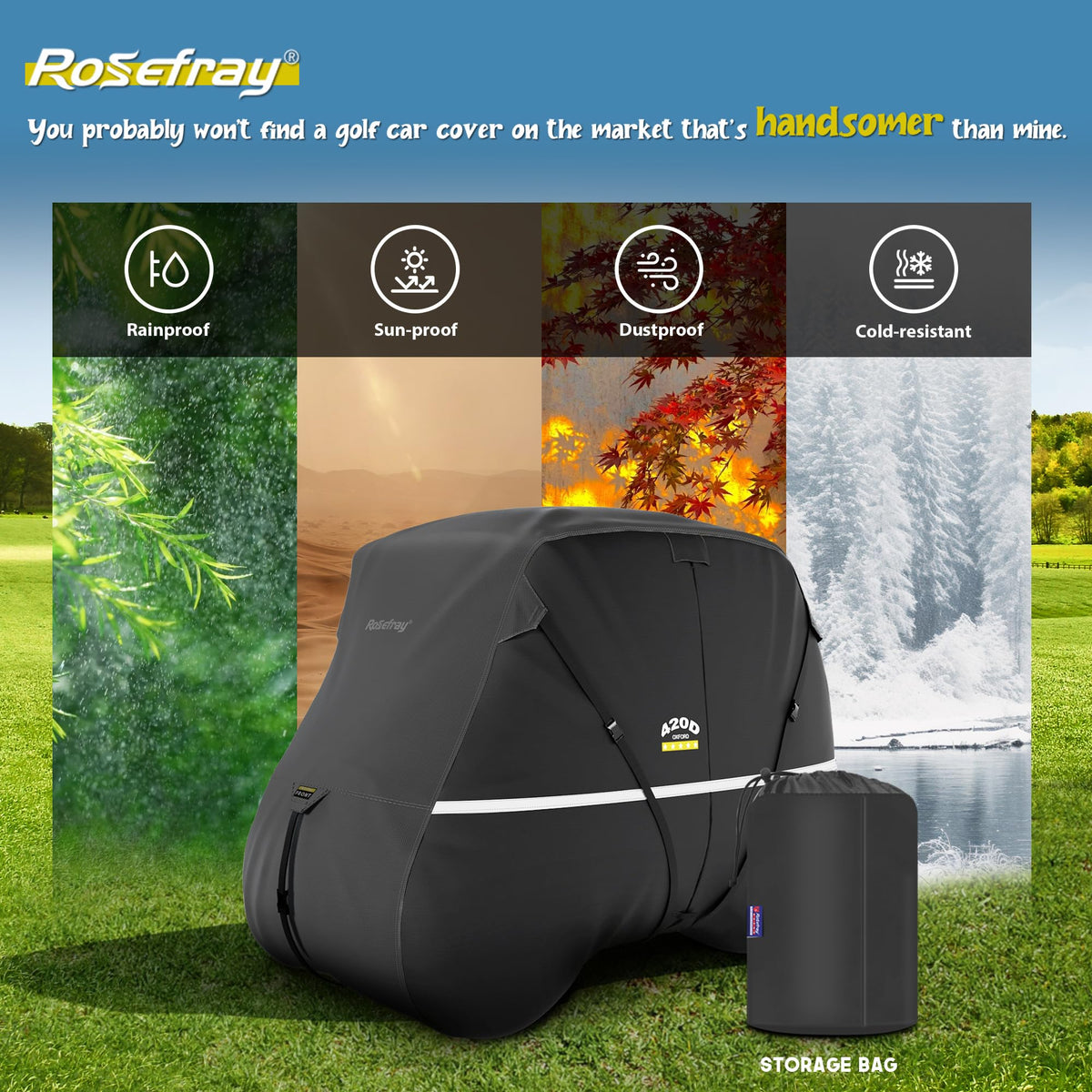 Rosefray black/gray cover on a cart, emphasizing sleek, modern styling