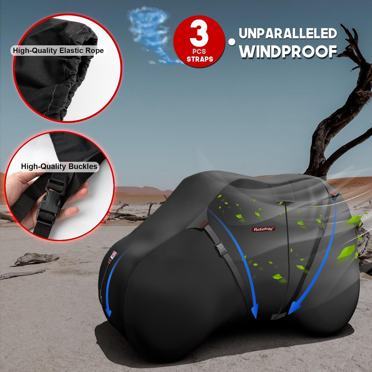 Rosefray waterproof zippers keep the interior dry in all weather