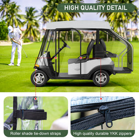 Rosefray 2+2 seats drivable enclosure keeps passengers dry during rain.