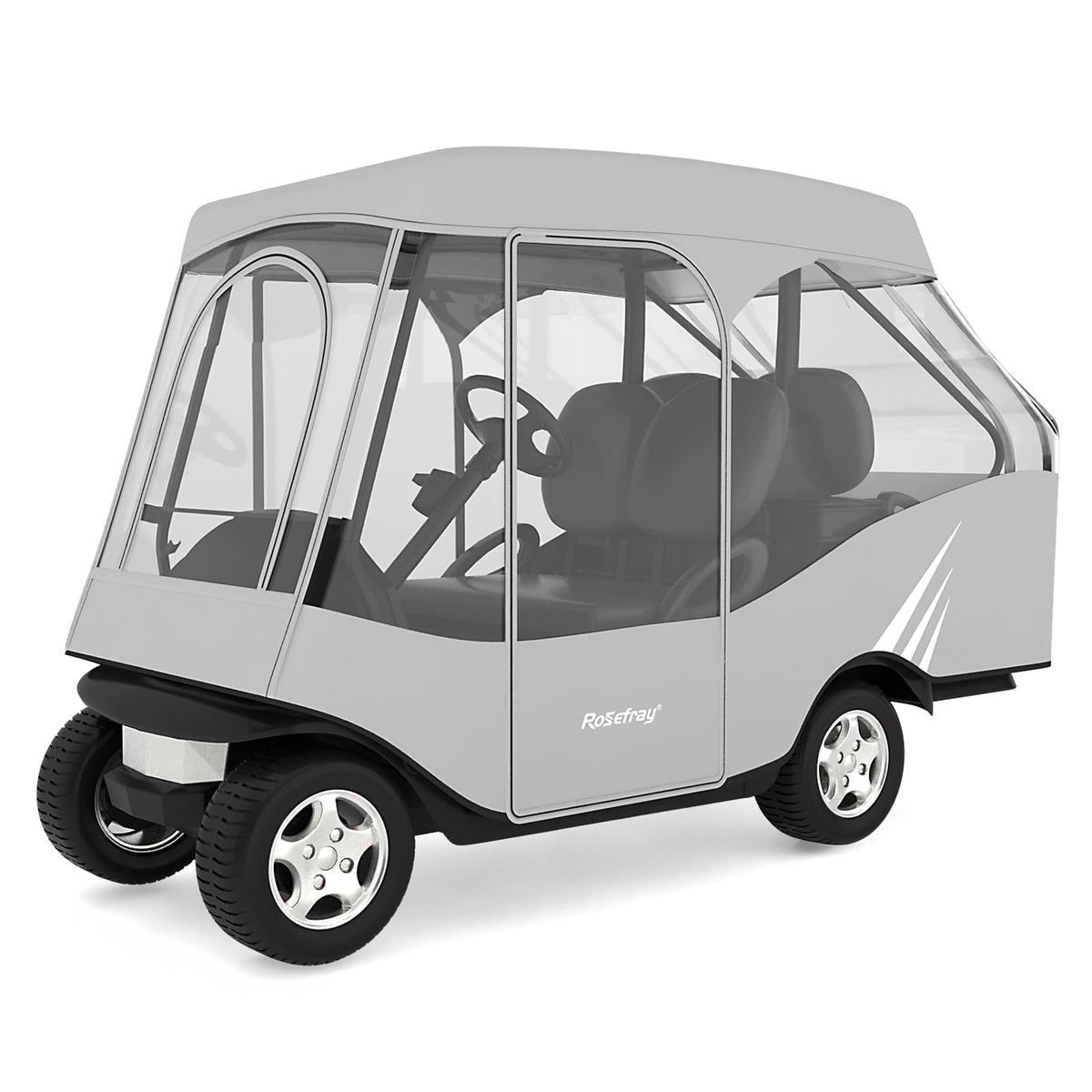 Rosefray golf cart enclosure with clear PVC windshield for rain visibility