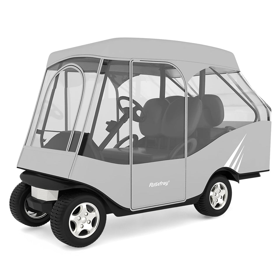 Rosefray golf cart enclosure with clear PVC windshield for rain visibility