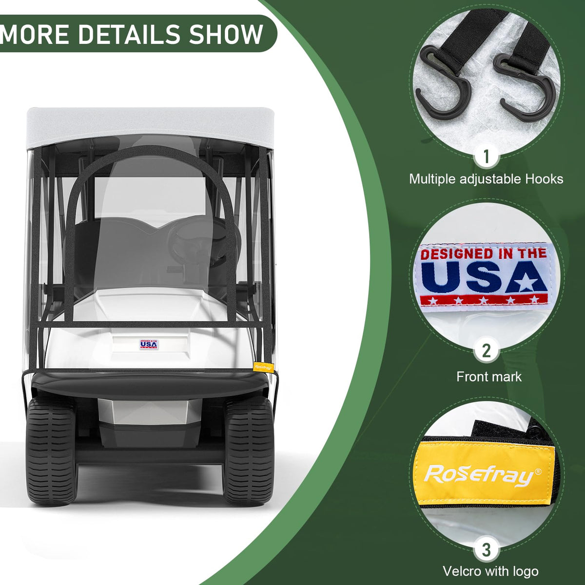 Rosefray durable-zipper panels provide smooth access and easy entry.