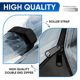 Rosefray front zip panel rolled up for easy cab access