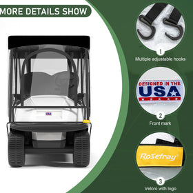 Rosefray golf cart enclosure open entrance illustrating quick setup