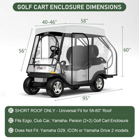 Rosefray golf cart enclosure with 58-inch short roof offers better fit and weather protection.