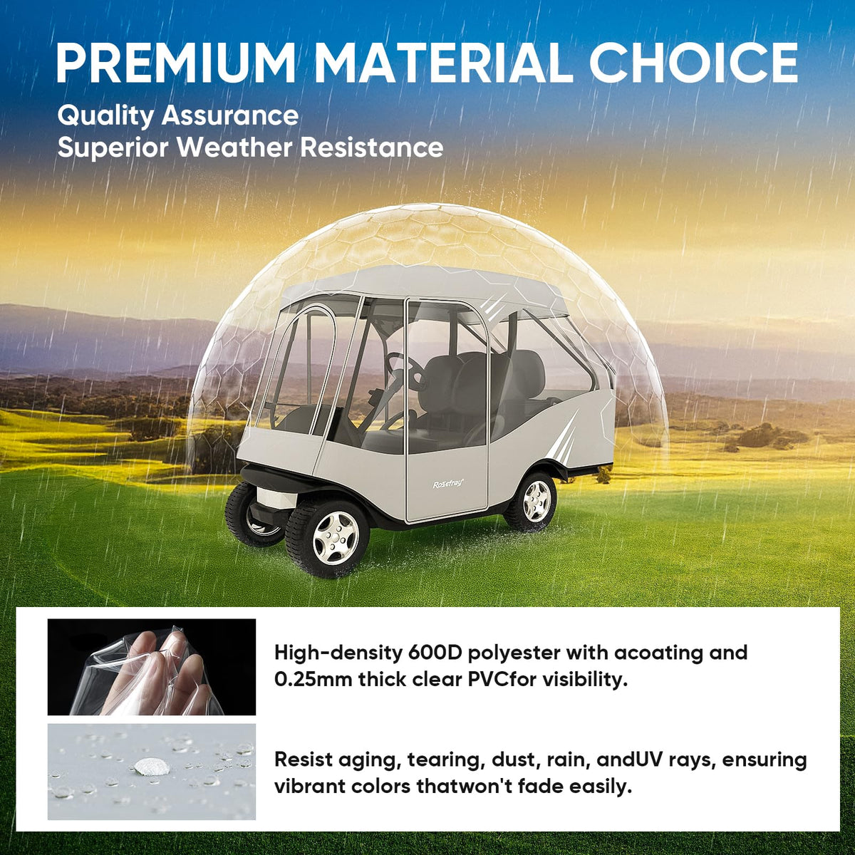 Rosefray side zip panels offer quick entry and protection