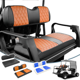 Rosefray golf cart rear-seat cover in brown protects seats from wear.