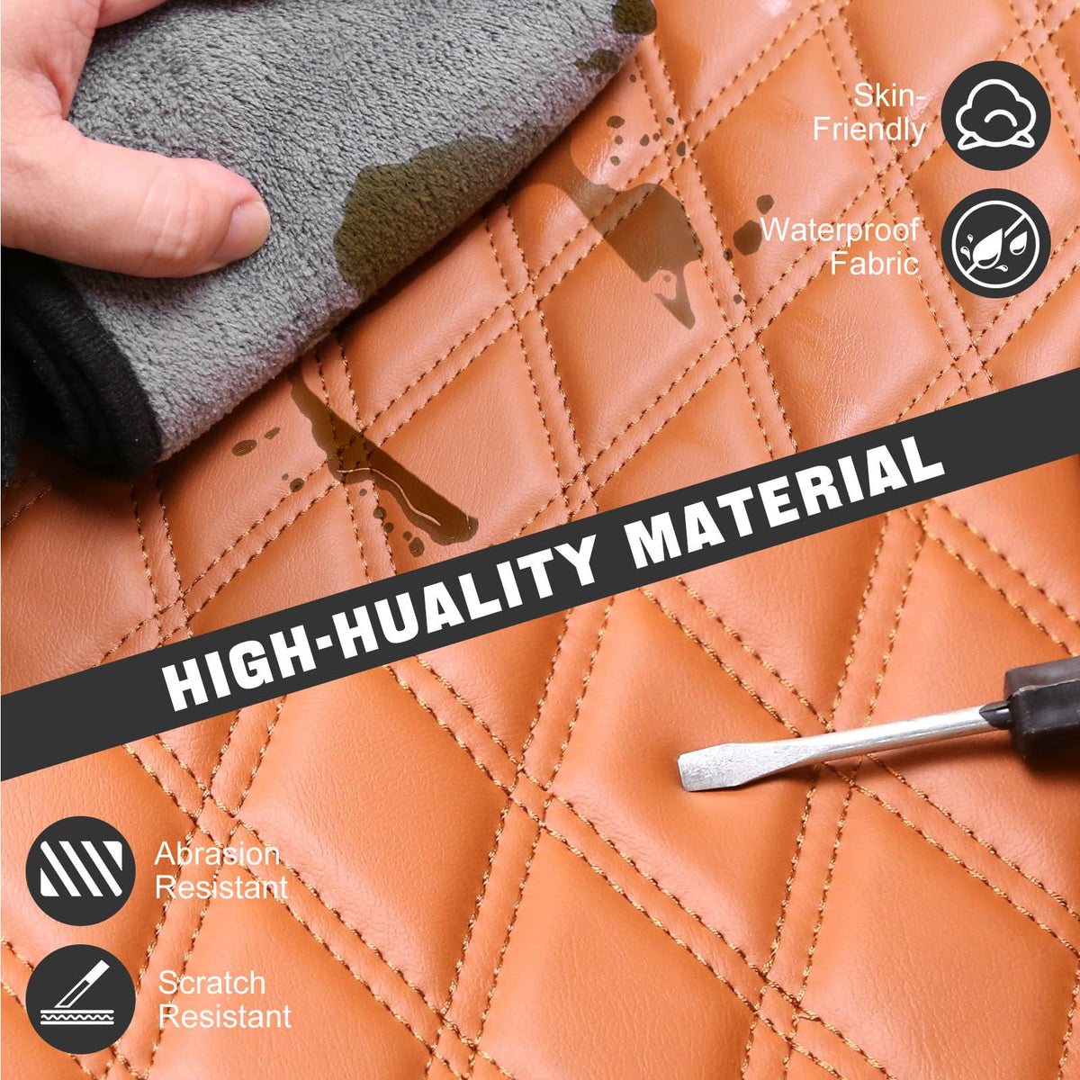 Rosefray seat cover with contrasting stitching adds texture and luxury.