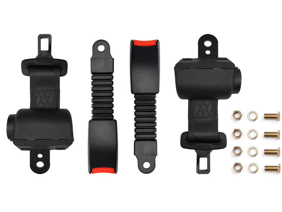 ROSSROLLA retractable seatbelt front view, improving passenger safety and fit on EZGO, Yamaha, and Club Car carts.