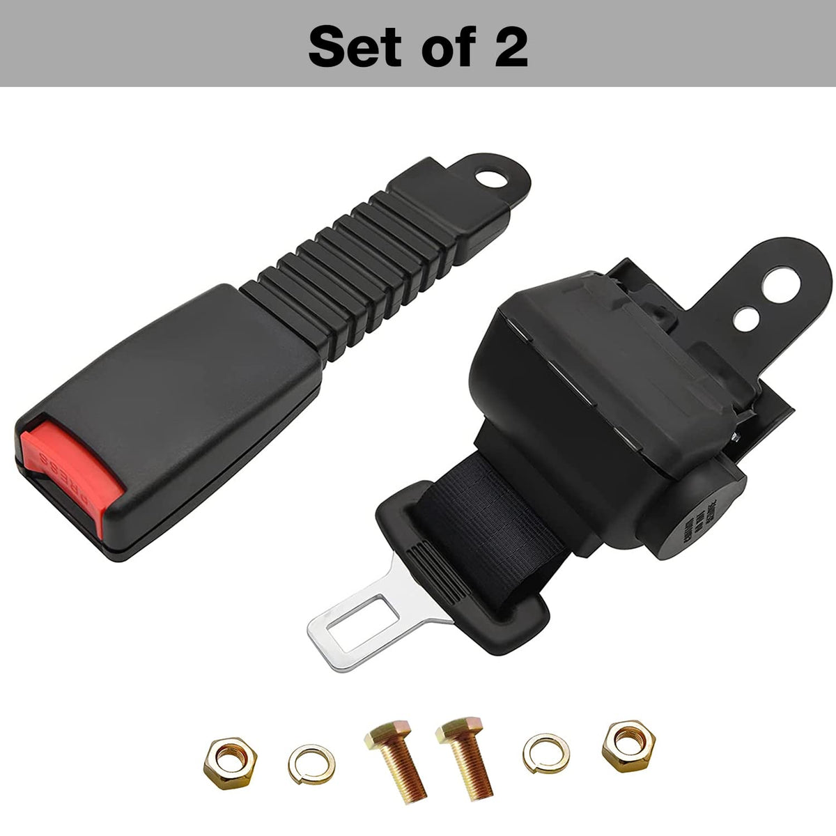 ROSSROLLA seatbelt kit contents show two belts and four screws for installation.