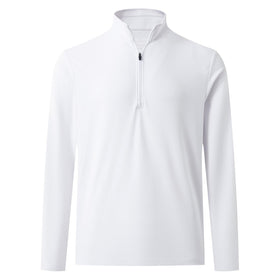 Rouen mens quarter zip pullover front view showing golf-inspired silhouette and comfort