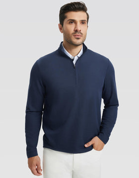 Rouen mens quarter zip pullover mock neck detail shows weather-ready coverage
