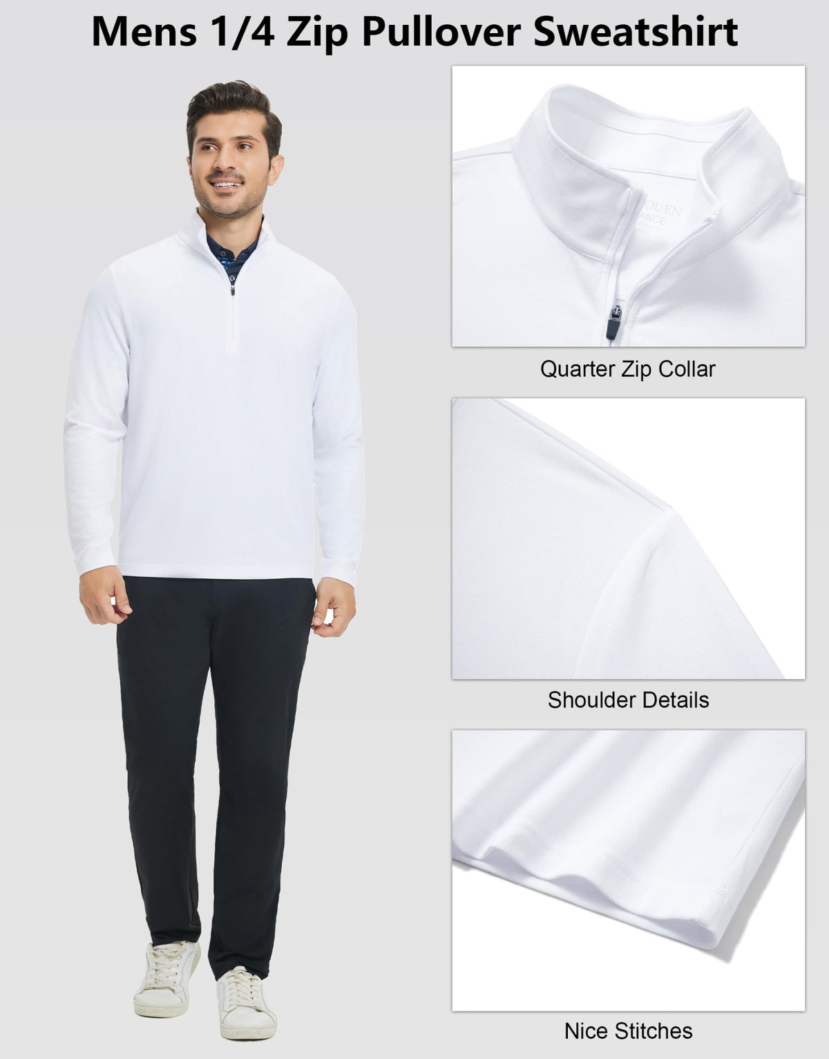 Rouen mens quarter zip pullover stretch-fit on model during activity