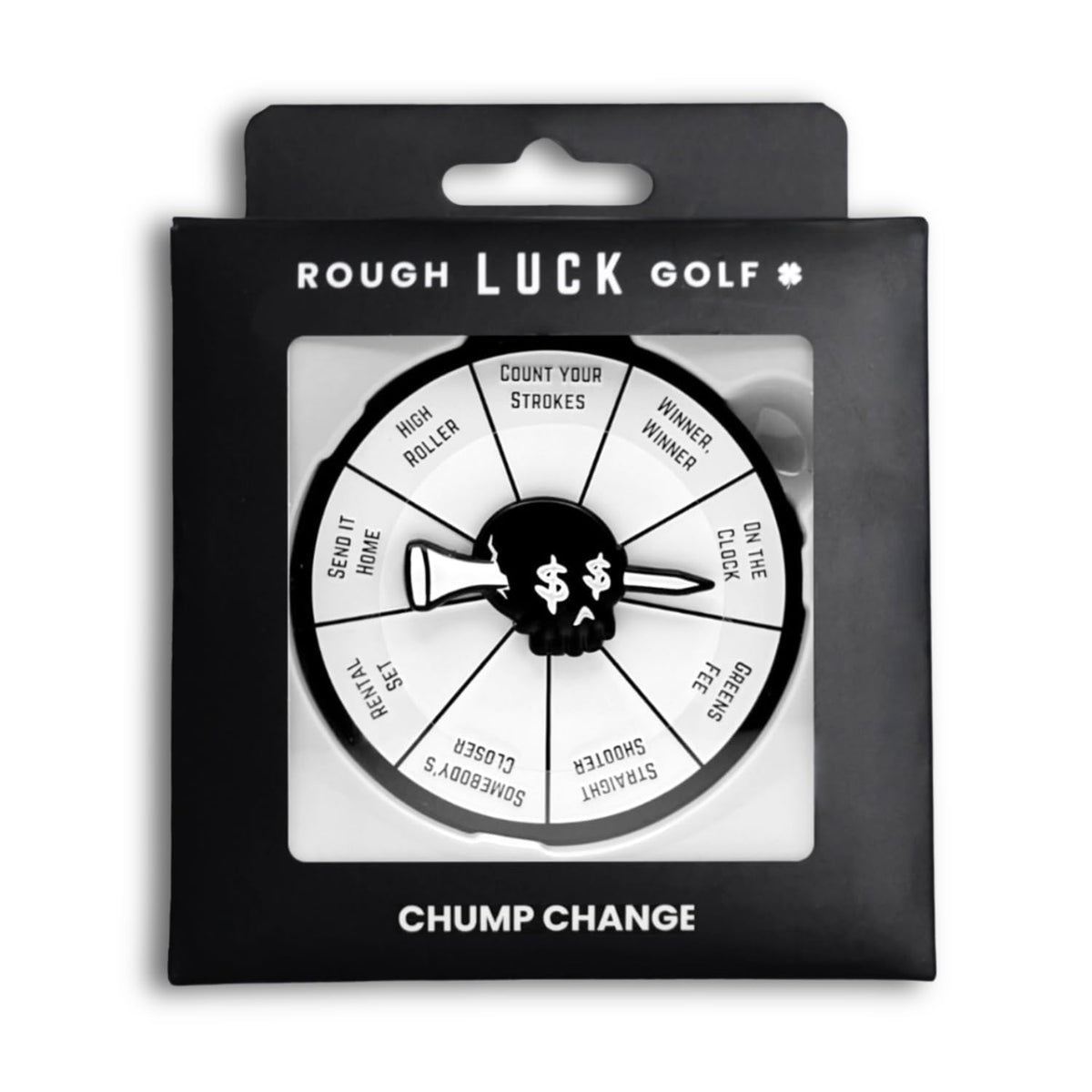 Rough Luck Golf Chump Change bag tag on the bag, for quick identification and style.