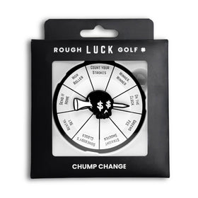 Rough Luck Golf Chump Change bag tag on the bag, for quick identification and style.