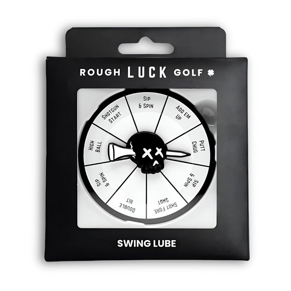 Rough Luck Golf bag tag with swing lube on a golf bag, durable and ready.