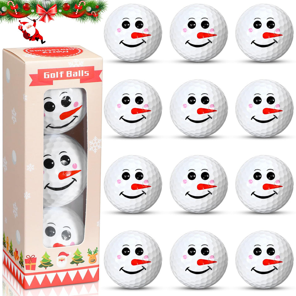 RoundFunny snowman golf ball 12pc set for festive practice rounds.
