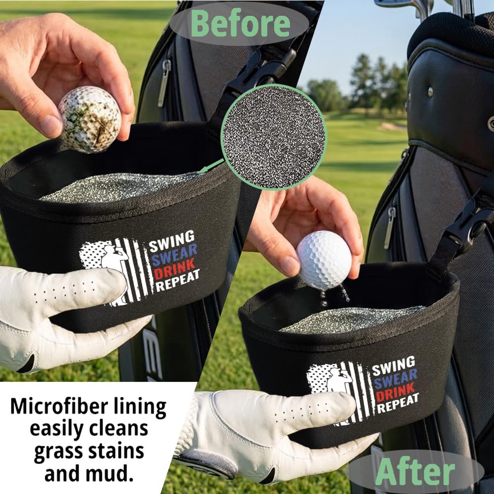 Bag dimensions demonstrated for wrapping around club heads.
