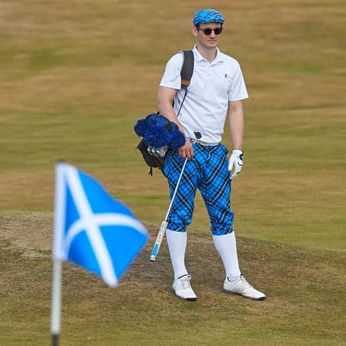 Royal and Awesome blue plaid trews tee loops detail for easy on-course access.