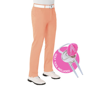 Royal & Awesome pastel orange golf pants front view with all-day stretch.