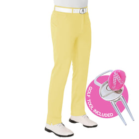 Royal & Awesome pastel yellow golf pants, front view, offer all-day comfort on the course.