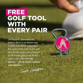 Royal & Awesome pink golf pants suited for course and social events