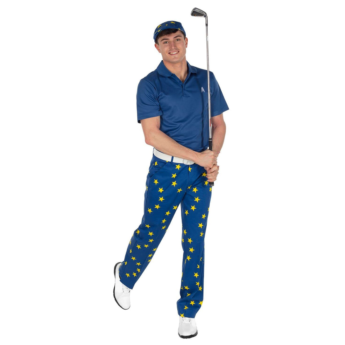 Royal & Awesome Eurostar golf pants tee loops detail for on-course convenience.