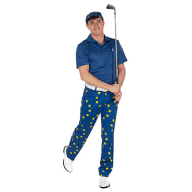 Royal & Awesome Eurostar golf pants tee loops detail for on-course convenience.
