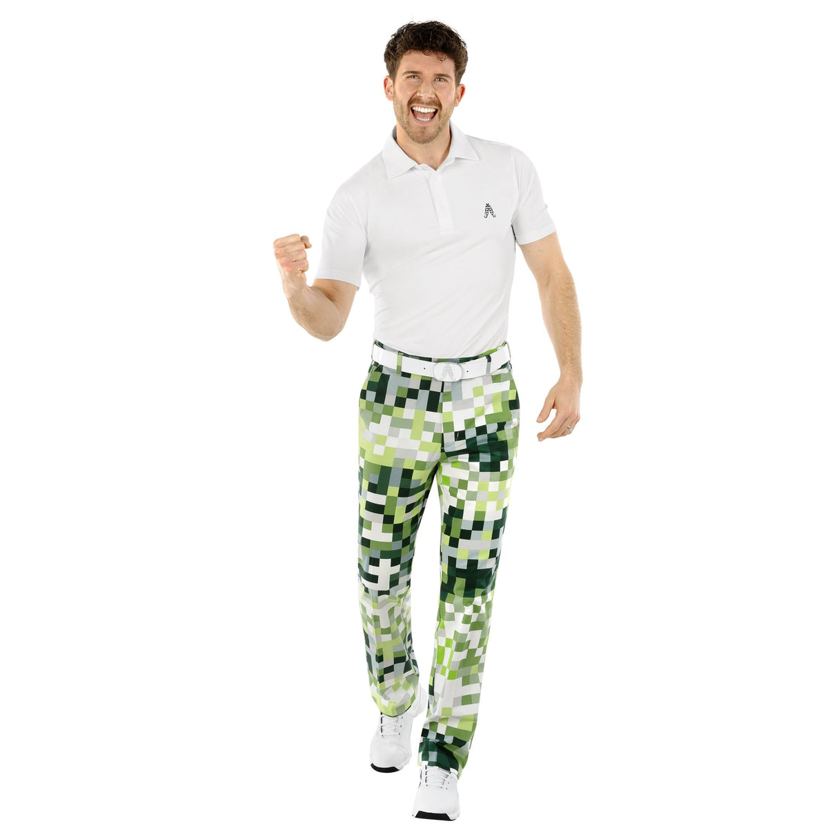 Royal & Awesome pants feature vibrant multi-colored diamonds for standout performance