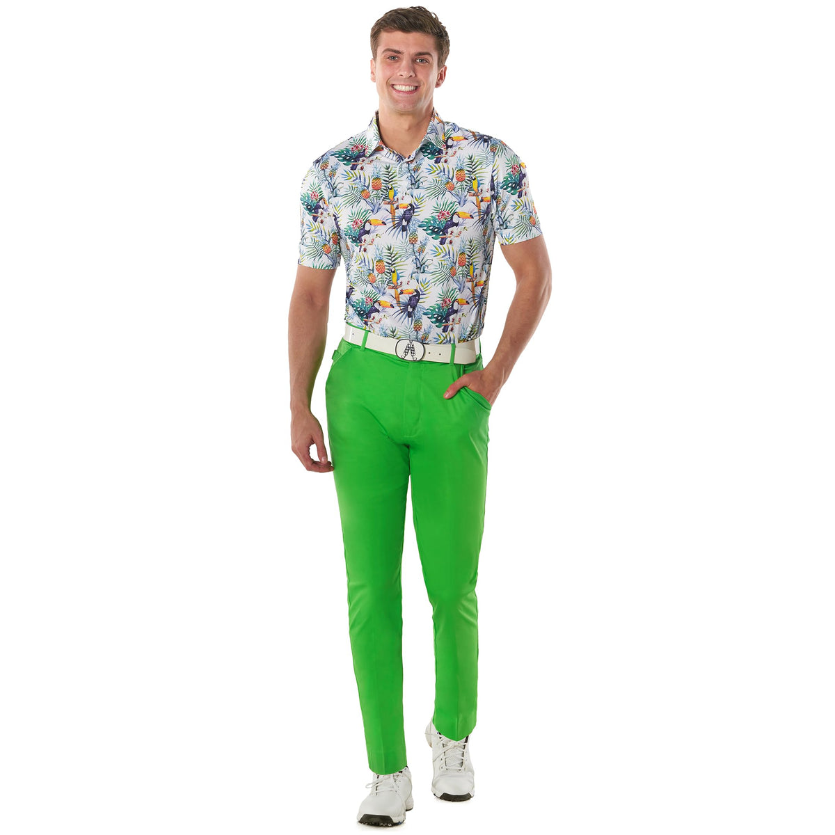 Royal and Awesome orange-slice pants back view making a bold course statement.