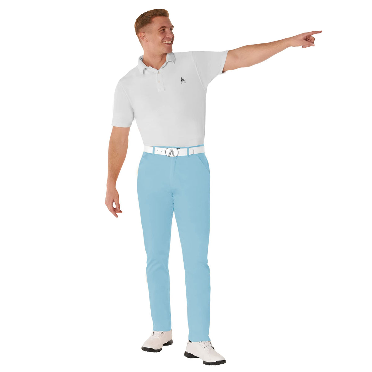 Royal & Awesome golf pants feature a zip fly closure for secure wear.