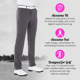 Royal & Awesome grey technical golf pants easy-care fabric dries quickly