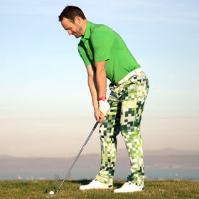 Royal & Awesome King of Diamonds golf pants back pocket details for secure storage.