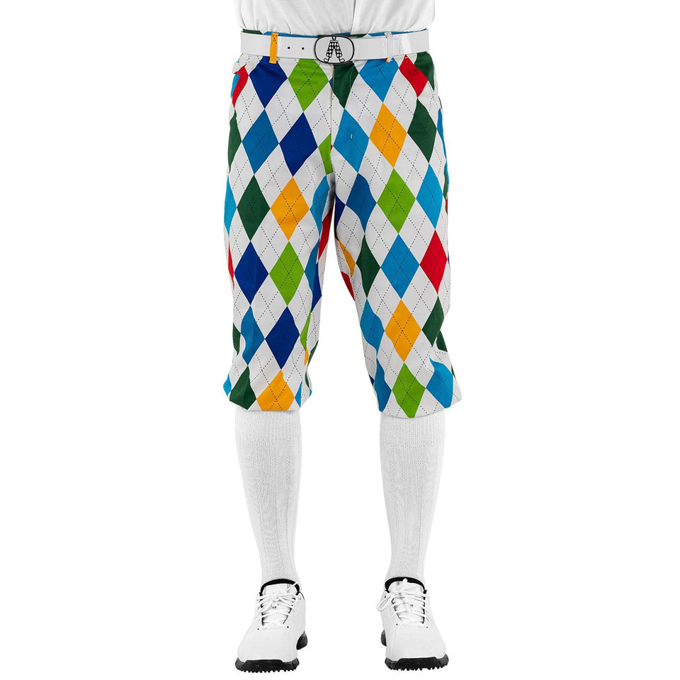 Royal and Awesome King of Diamonds knickers front view with bright colors for on course visibility.