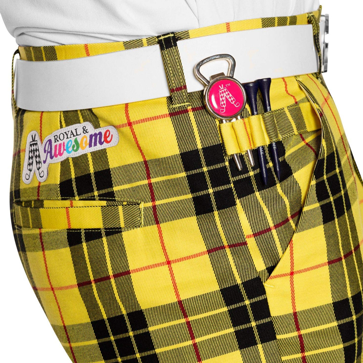 Royal & Awesome close-up of the King of Diamonds plaid pattern on white background